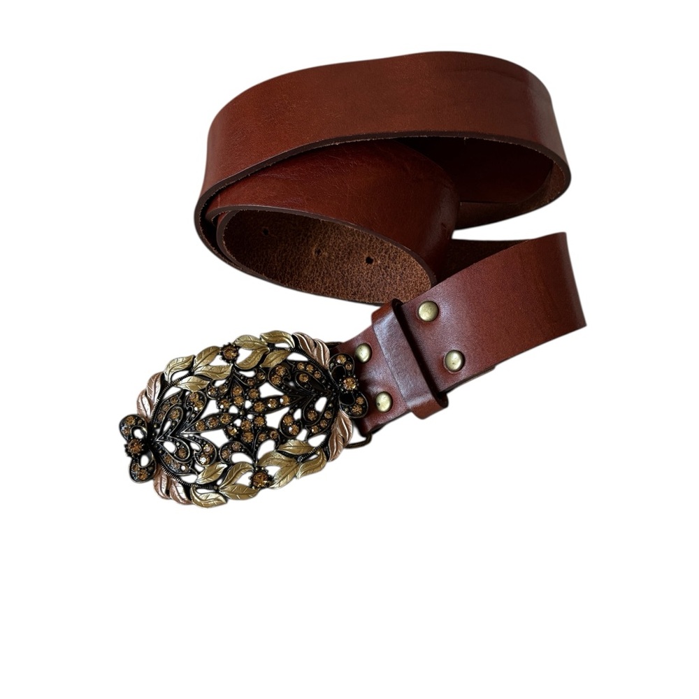 Y2K Leather Belt Cabi with Bedazzled Ornate Buckle XL - Picture 2 of 6